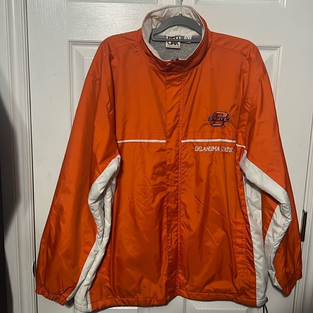 🏈 Vintage OKLAHOMA STATE COWBOYS Embroidered Fleece Lined Zip Nylon Jacket EUC